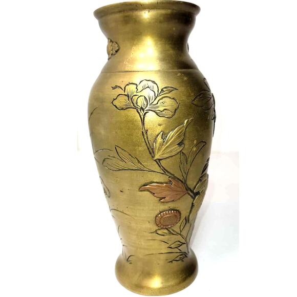 7"   19th Century  Japanese Meiji Period  Bronze / Copper Mixed Metal Vase - Picture 3 of 10
